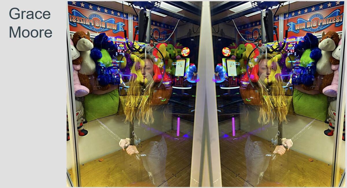 arcade image with a reflection side and a girls face